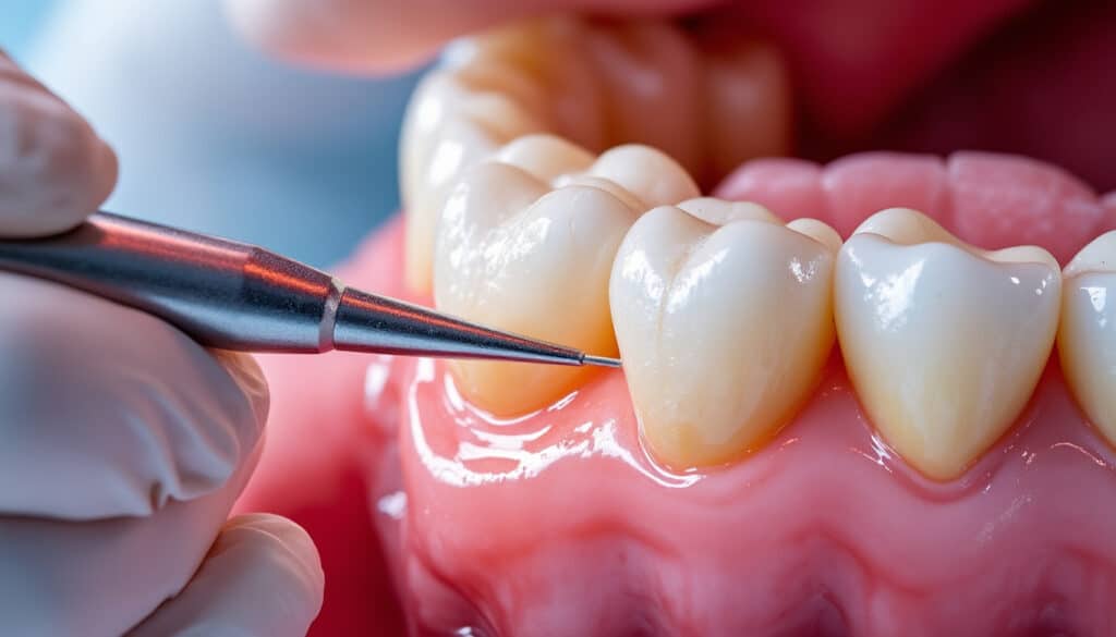 le détartrage sous-gingival profond permet de traiter efficacement la parodontite en éliminant le tartre et les bactéries sous les gencives pour préserver la santé bucco-dentaire.